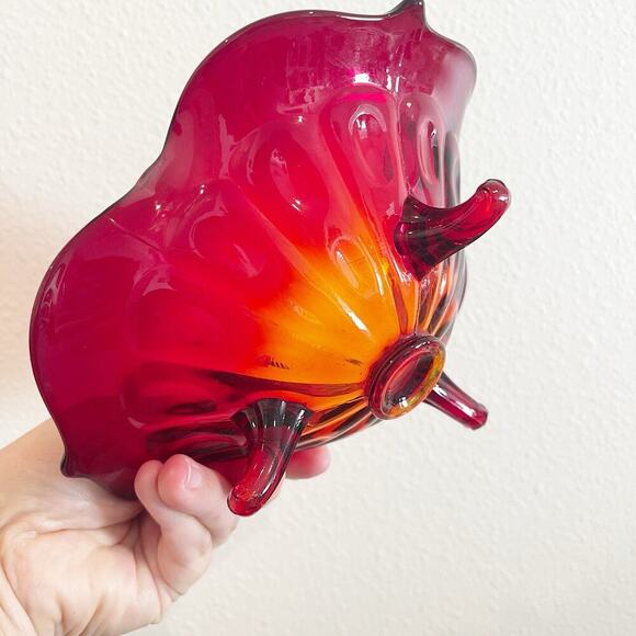 Vintage Fenton Bowl Red 7inches Footed Ruby Amberina Rare - Picture 3 of 11